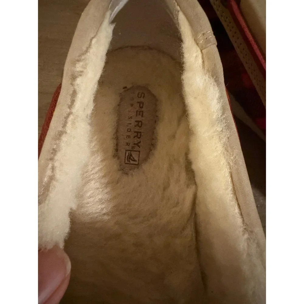Sperry‎ Top-Sider Womens Boat Shoes Tan Leather Buffalo Plaid Faux Fur Lined 9